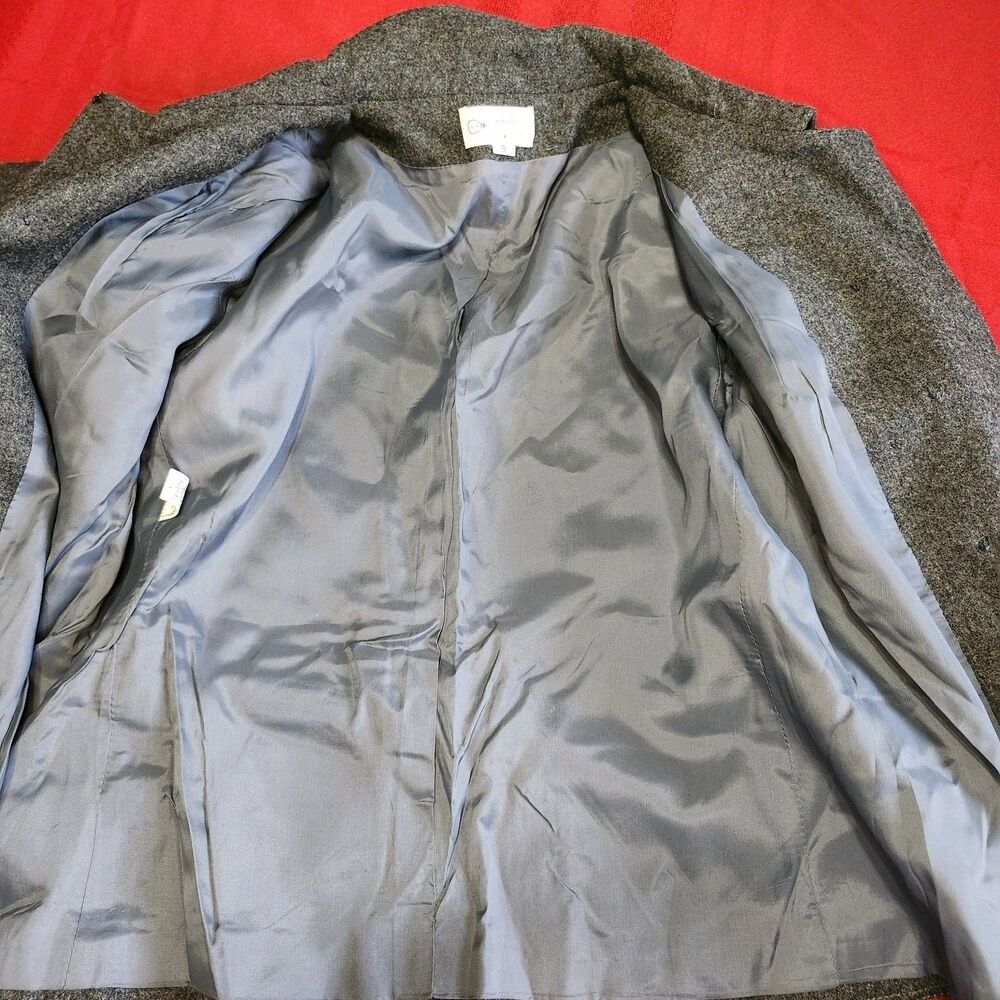 Vintage 60s Ladybug Tweed Jacket Grey Wool Crop Double Breasted Belted Size 9 - Picture 10 of 10